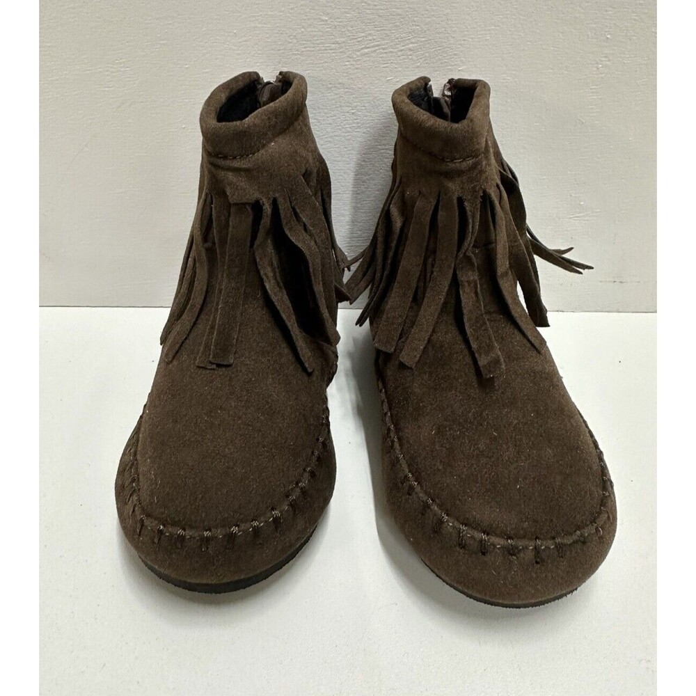 The Doll Maker girl toddler sz 5 fringe brown faux suede zipper flat ankle boots